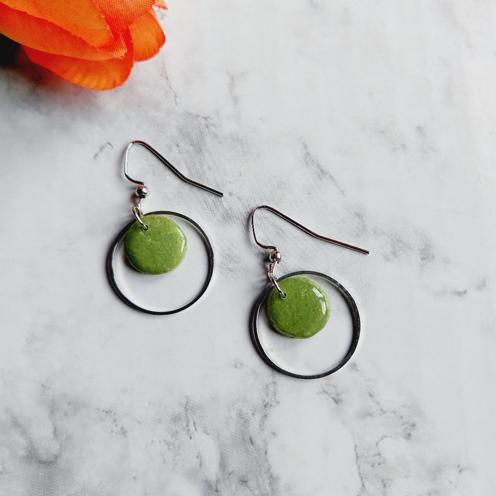OpalGlaze Quartz Clay Green Hand crafted Earrings.